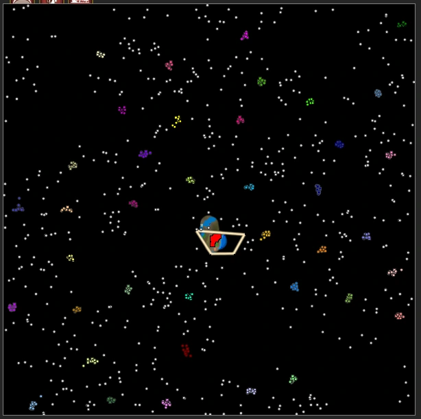 Faction-colored unit and building markers across the unexplored minimap.